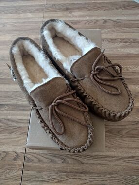 BearPaw Men's Brown Suede Shearling-Lined Moc II Slippers